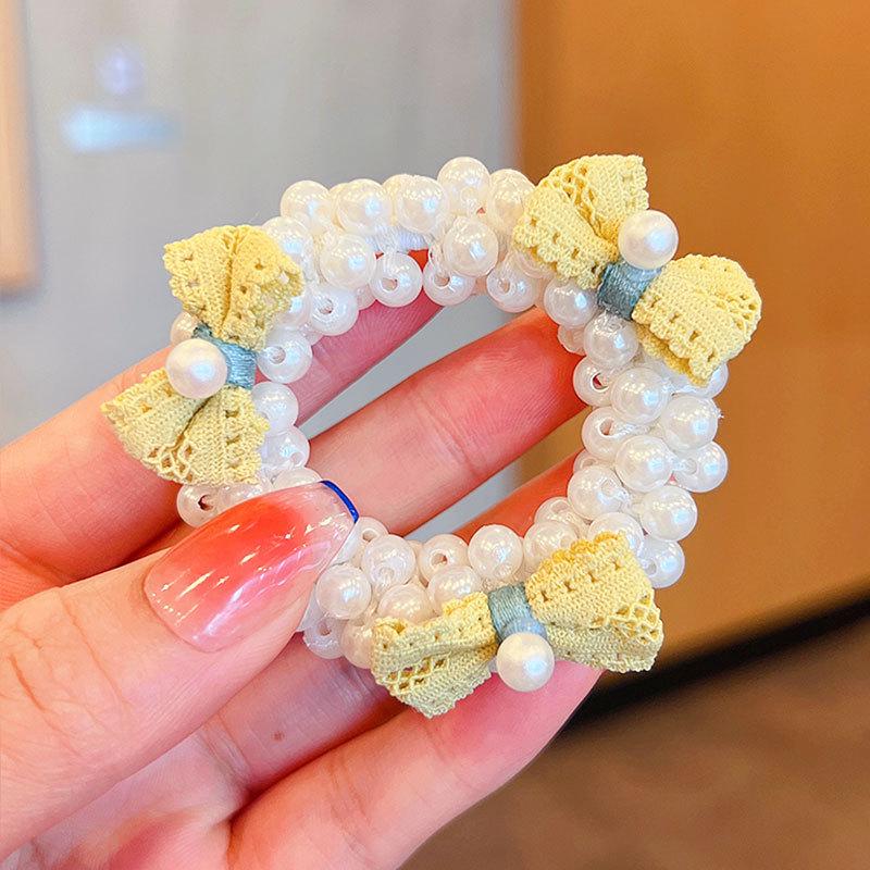 Pearl Bow Hair Tie for Girls - Sweet Flower Rubber Band Hair Accessory