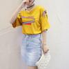 Vintage Women Letter Hollow Half Sleeve Round Neck Loose Tee Top T-shirt Bluzka