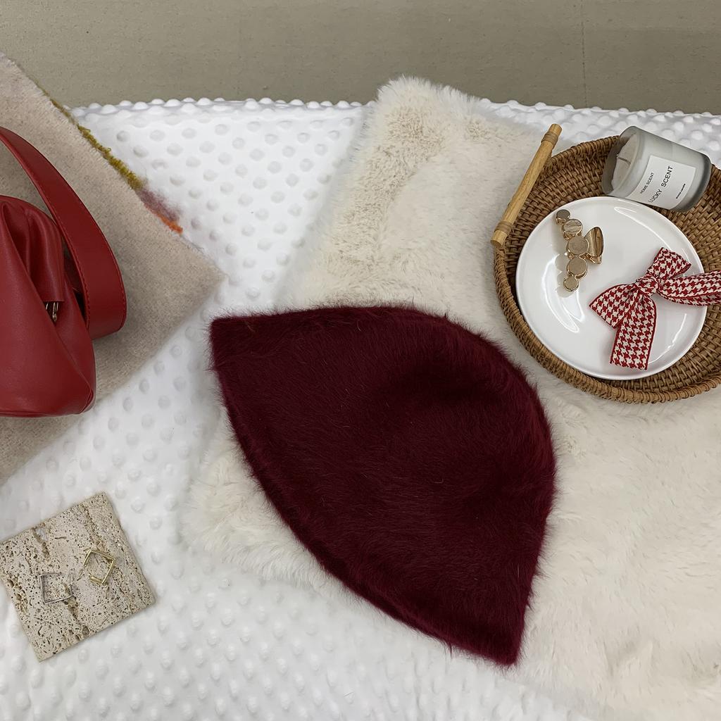 Japanese Retro Versatile Face Covering Furry Rabbit Hair Bucket Hat Women Korean Style Autumn and Winter Basin Hat Fisherman Hat