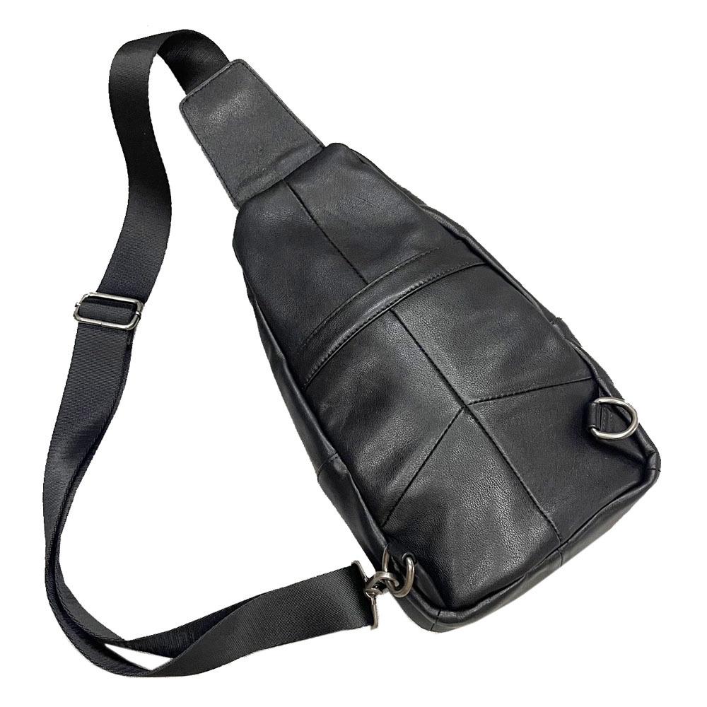Men'S Breast Bag, Genuine Leather Men'S Bag, Casual Small Shoulder Bag, Large Capacity Messenger Bag, Black Cowhide.
