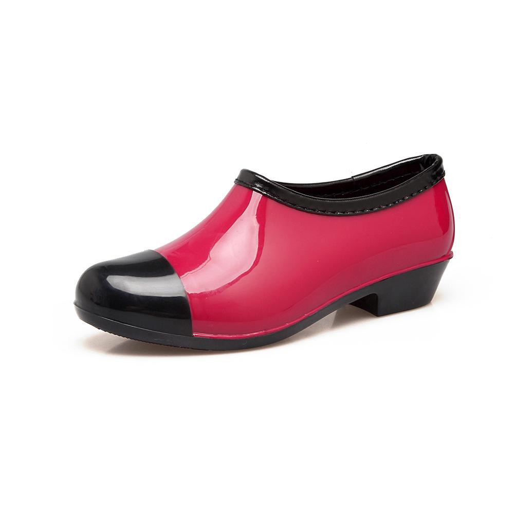 Fashion Fashion Low PVC Rain Shoes Women Student All Seasons 3cm Square Heel Water-Proof Shoes Ladies Outdoor All-Match Cozy Slip-Ons