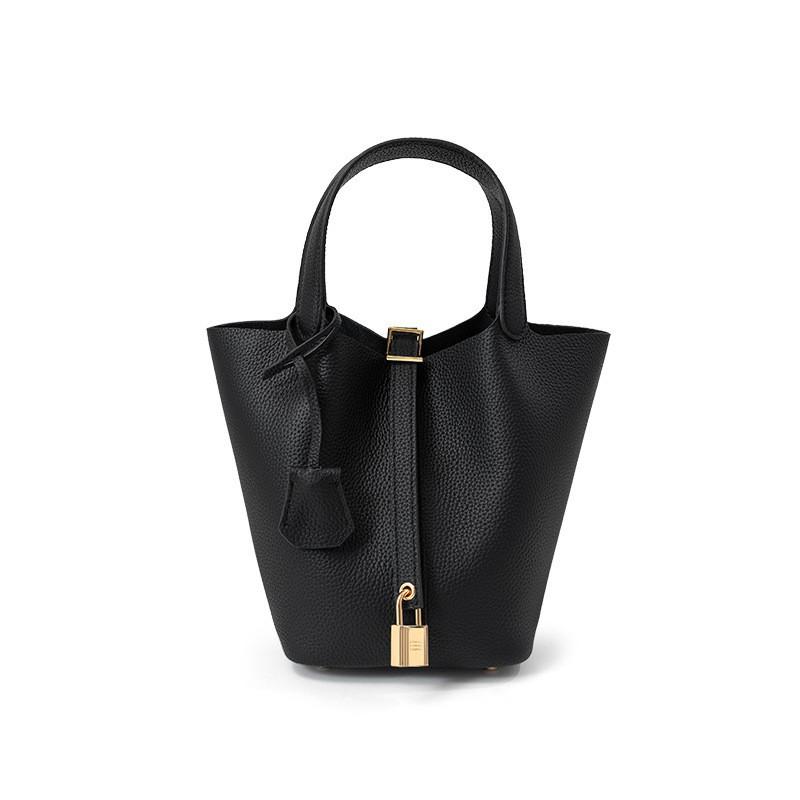 Bag Bucket Leather Women s Vegetable Basket Mommy Bride s Wedding Light Luxury High-end Handbag 13x18x18cm чёрный