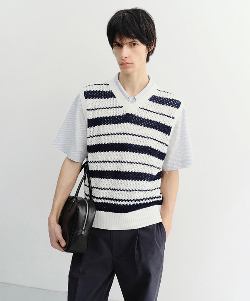 Deonseuteupomaen Chunky Striped Knit Vest_Unisex_Udsw6B130_Navy