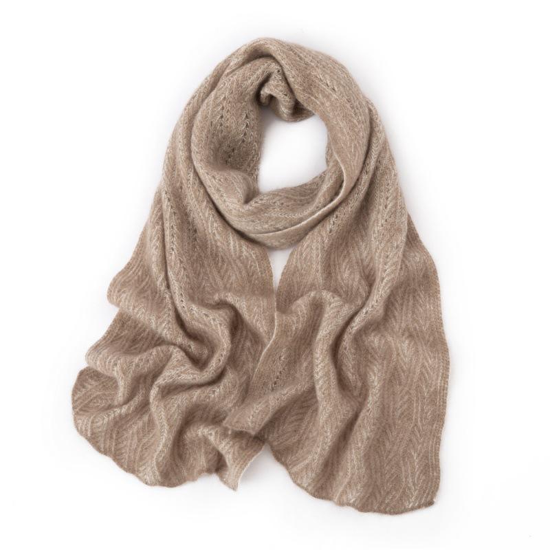 Autumn & Winter 100% Pure Cashmere Hollow Knit Jacquard Color Block Neck Gaiter Scarf