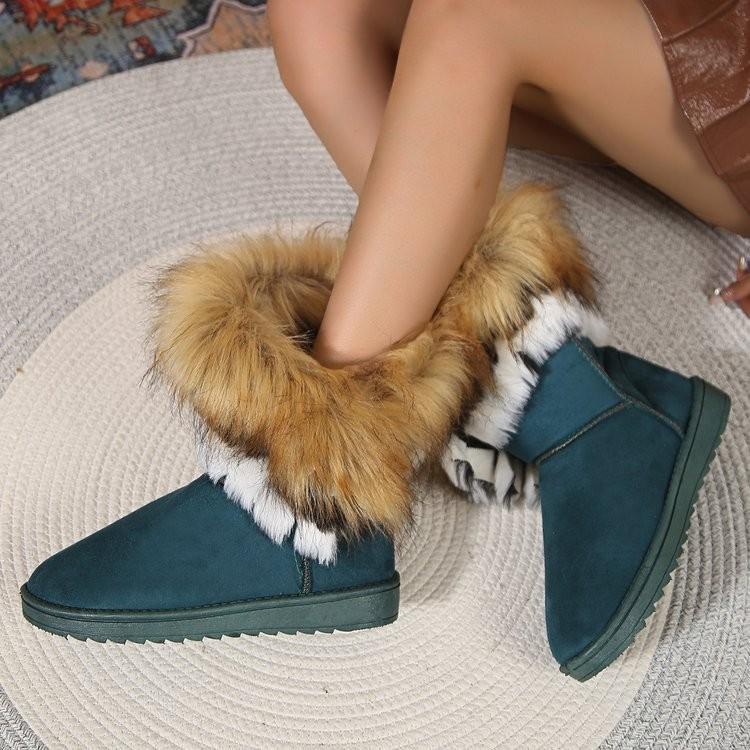 Large size snow boots women's winter new fashion round head flat bottom fluffy mouth plush warm cotton shoes