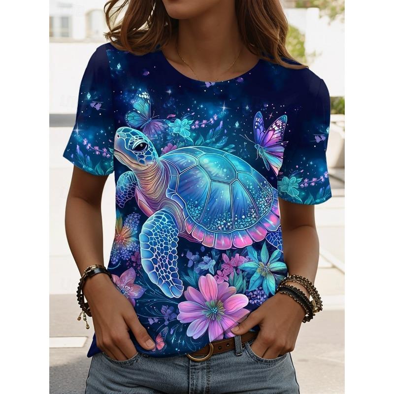 Women's T Shirt Print Graphic Animal Sea Turtle Vintage Stylish Classic Short Sleeve Crew Summer Spring