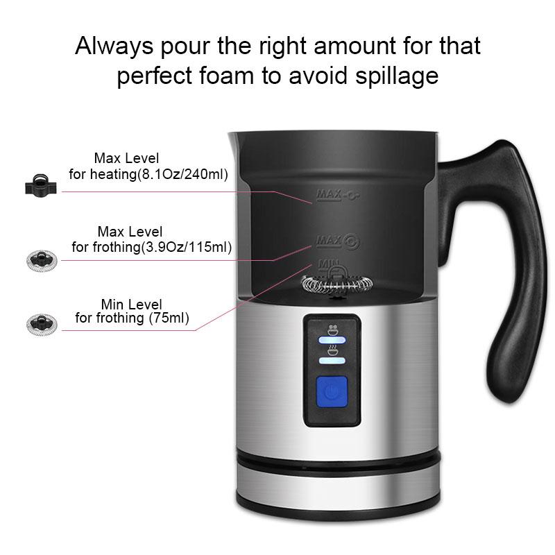 Milk Frother Electric Stainless Steel Automatic Milk Steamer for Coffee Cappuccino Hot Chocolates Hot and Cold Milk Frother Heater for Latte Frother