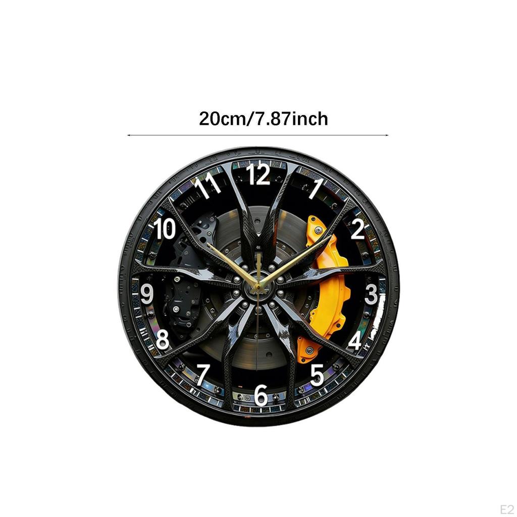 Car Wheel Shaped Wall Clock with , Decorative Ornament for Cafe, Bar, Indoor Bedroom