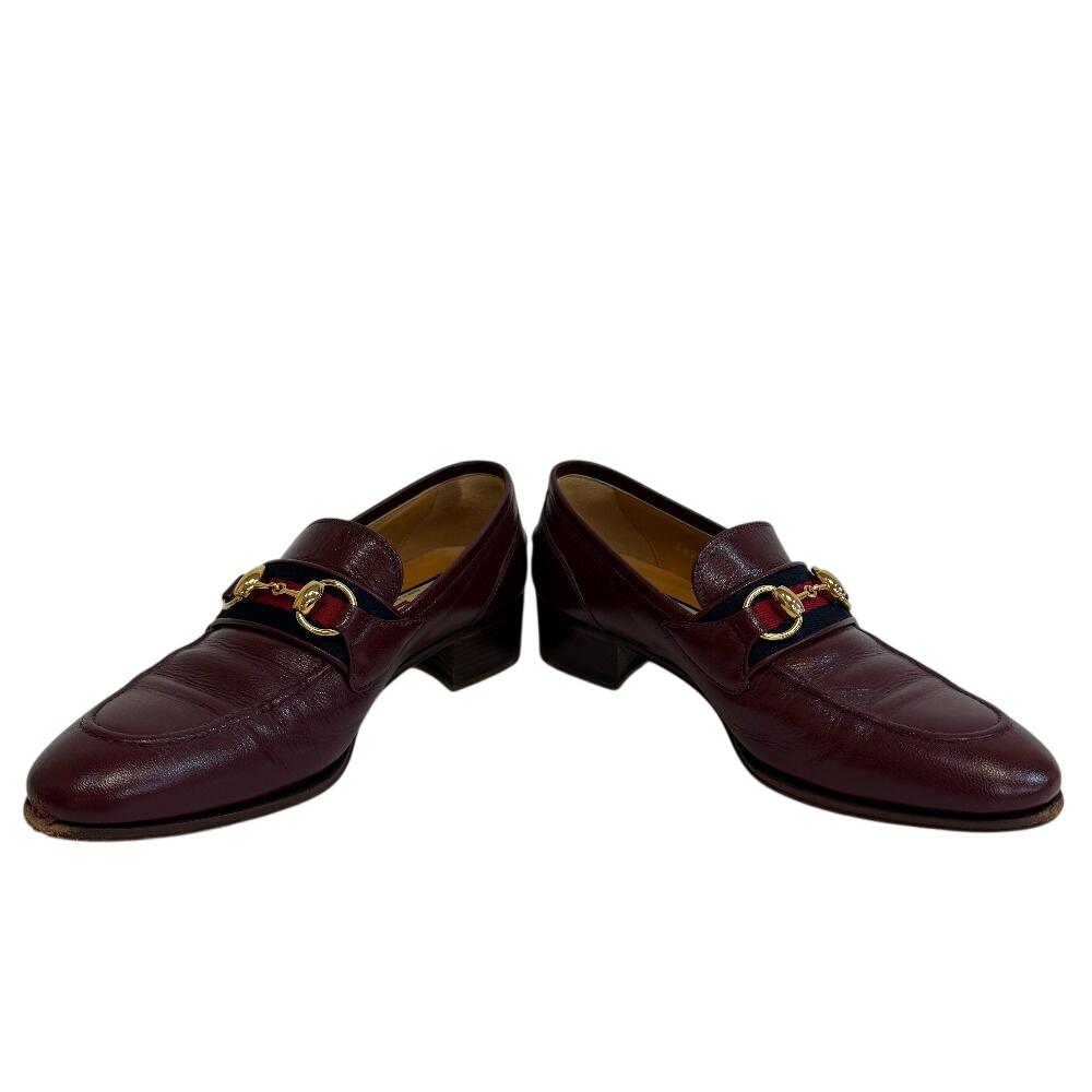 Gucci Sherry Line Leather Horsebit Loafers Wine-red Leather Used