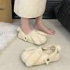 Cute Three-dimensional Rabbit Ears Fluffy Shoes Women Wear Versatile Fashion In Autumn and Winter, One-pedal Flat-bottomed Fluffy Cotton Shoes