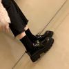 Leather Thick Heel Lock Loafers Platform Sole Lace-Up Small Leather Shoes British Muffin Shoes