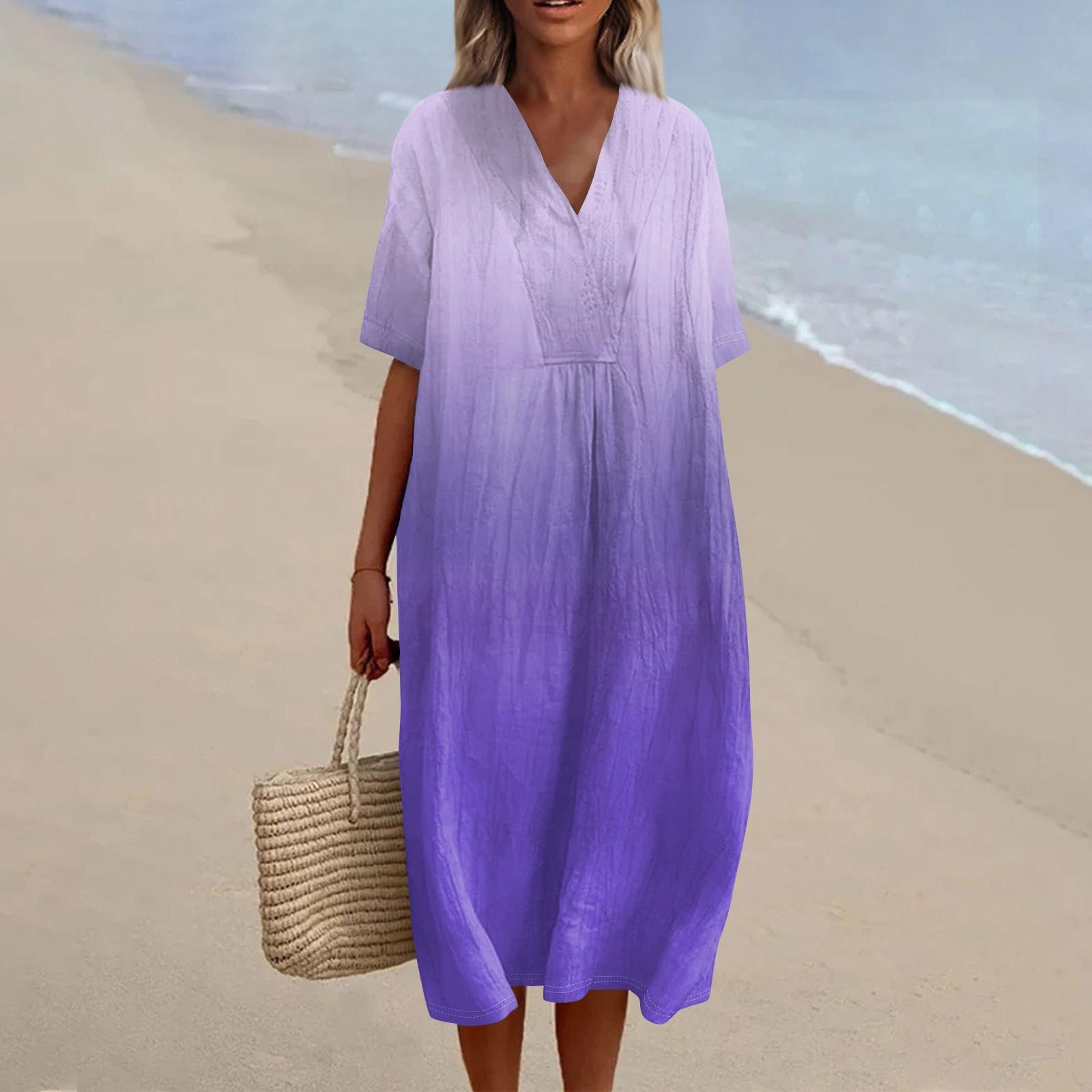 

Женское свободное повседневное модное платье с V-образным вырезом и принтом, пляжная юбка XL фиолетовый