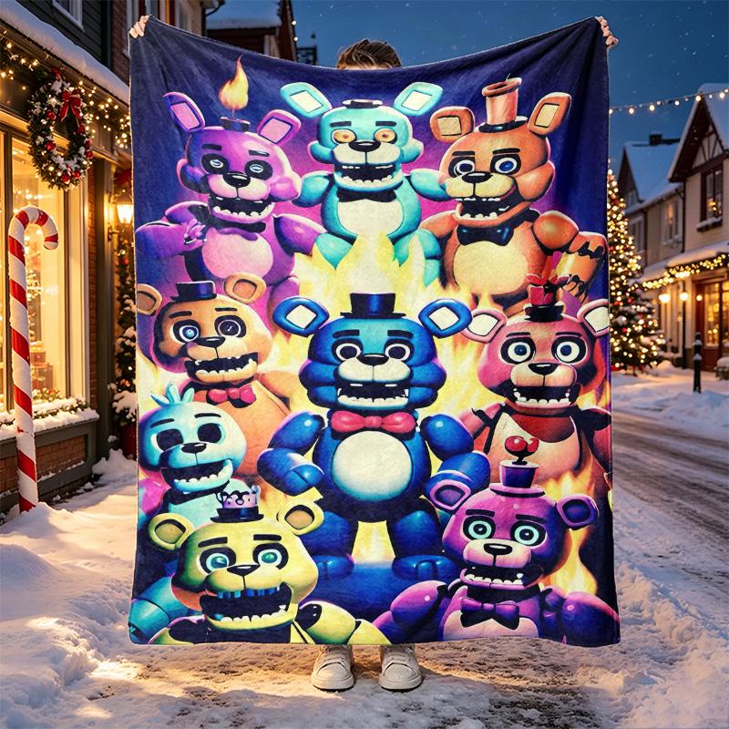 Five Nights at Freddy's Pattern Blanket for Home Decoration, Bed, Sofa, Car Travel, Camping, Suitable for All Seasons, Birthday Christmas Gift