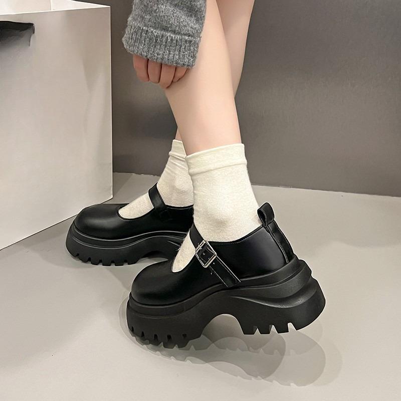 

Модные Однотонные Туфли на Платформе с Пряжкой и Блочным Каблуком из Лакированной Кожи, Новинка Осени, С Круглым Носком, Мелким Вырезом, Ремешком, Обувь Mary Jane 35