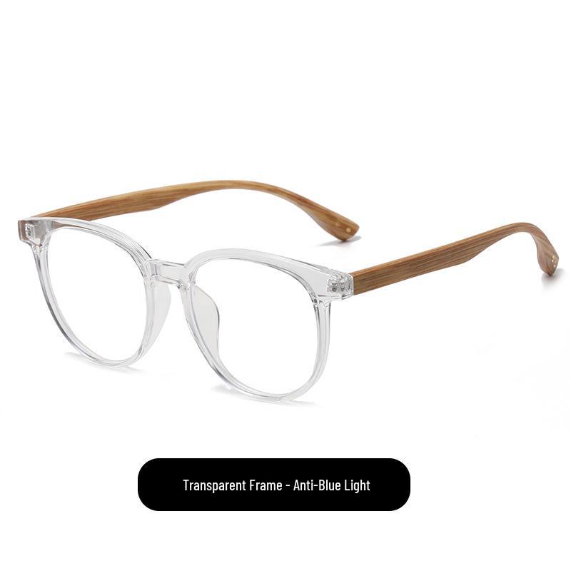 Retro Japanischer Stil Faux Holz Brille mit Schwarzen Rahmen für Männer & Frauen, Passform für großes Gesicht, Stärke 0