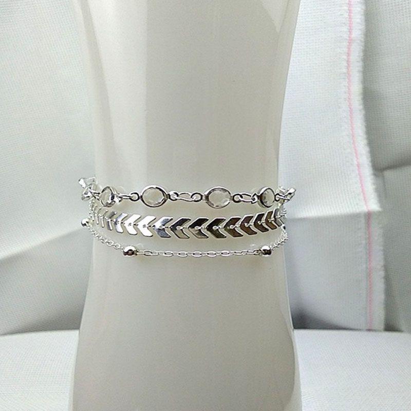 3pcsset Summer Beach Fashion Fishbone Chain Crystal Zircon Beads Chain Anklet