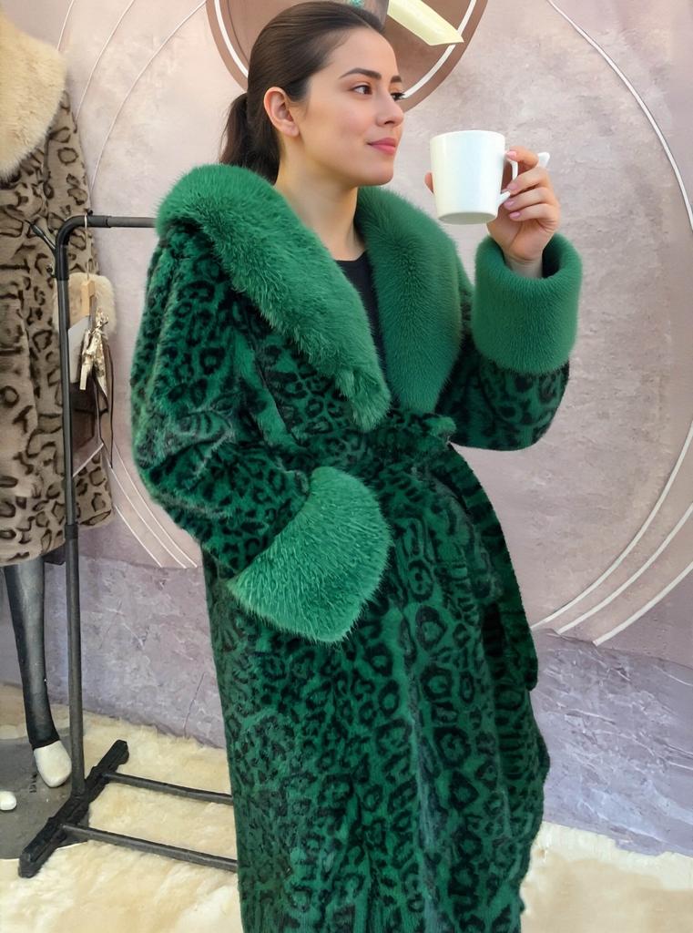 Autumn and winter imitation mink new medium and long waist fur collar thin fashion warm cold thickened coat women