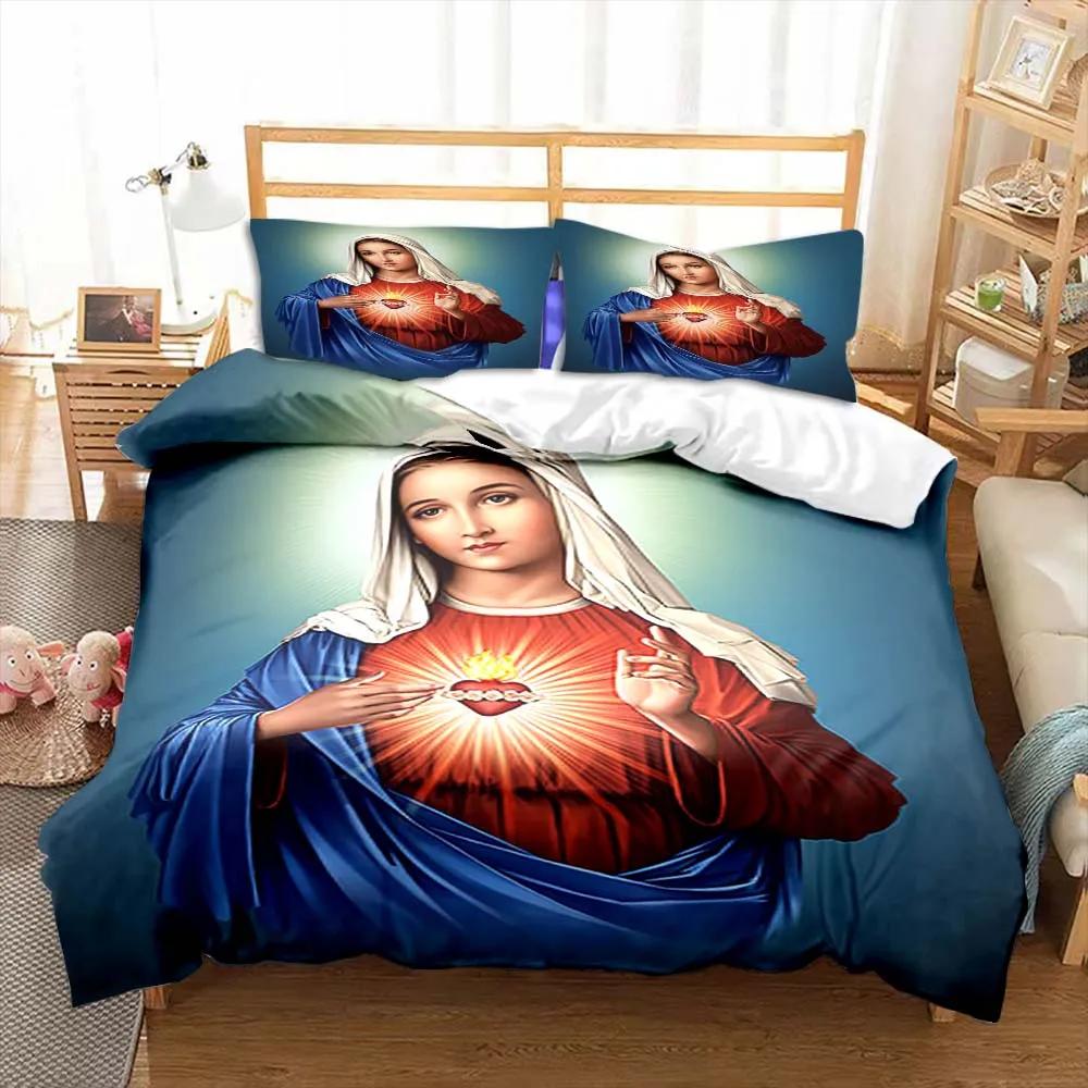 Bettwäscheset mit Jesus-Jungfrau-Maria-Motiv, für Kinderzimmer, Schlafzimmer, Bettbezug, Kinderbett, Polyester, Bettbezug-Set mit Kissenbezug