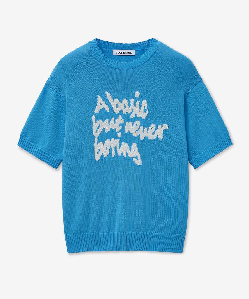BLOND9 Slogan Round Short Sleeve Knit_Blue