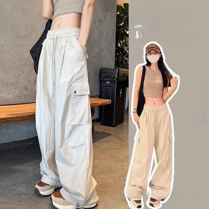 Womens Cargo Pants With Wool Blend Fabric For Casual Spring Summer Wear