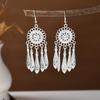 Ethnic Miao Silver Tassel Earrings - Retro Long Dangle Scenic Studs for Women