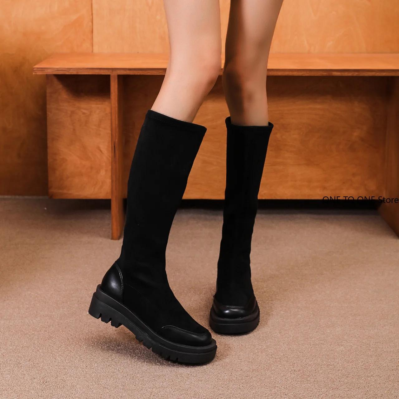 Винтажные эластичные женские сапоги до колена — фото 4