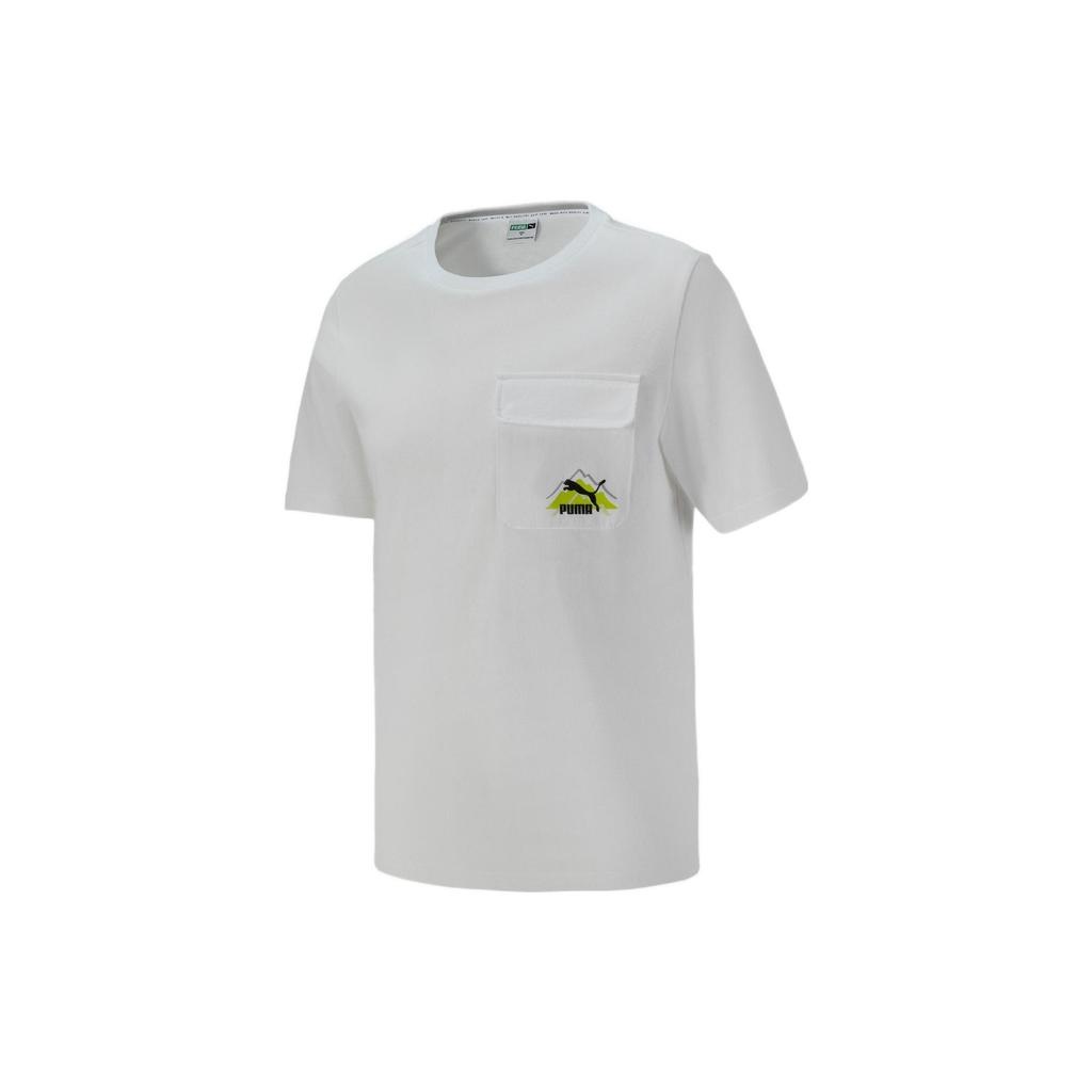 Puma Camping Buchstaben-Print Rundhals Kurzarm T-Shirt Herren Tops Weiß 537384-02