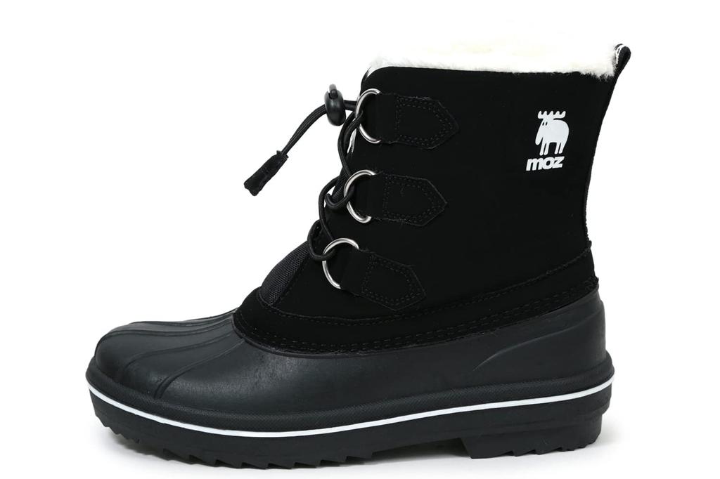 Mozu Bean Down Boots, Inner Boa, Lace-Up, Elastic, Women's, Black, Size 24cm