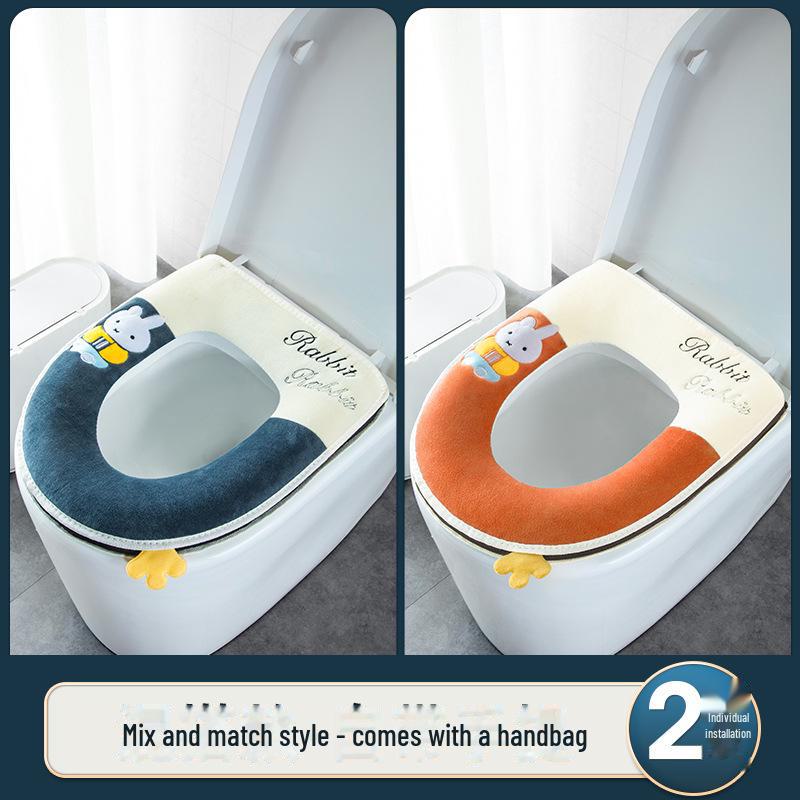 Bunny Cartoon Zipper Toilet Seat with Handle - Winter-Ready