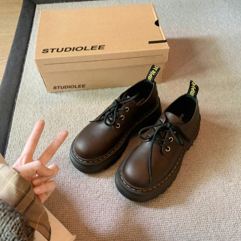 

Lace-up heightened thick heel thick sole Derby single shoes round head small leather shoes women s autumn 40