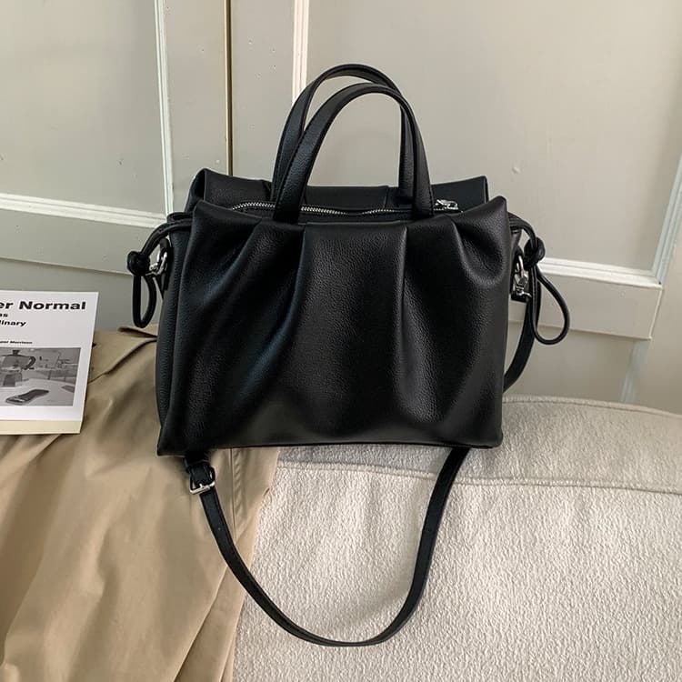 Drawstring Soft Leather Tote Bag Women s Shoulder Bag чёрный