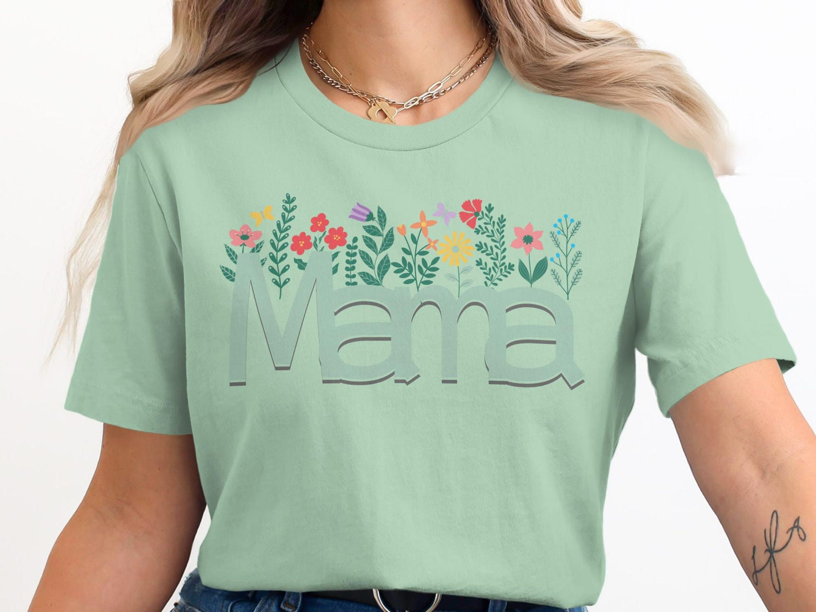 Mama Floral Butterfly T-Shirt, Botanical Motherhood Apparel, Gift for Mom S