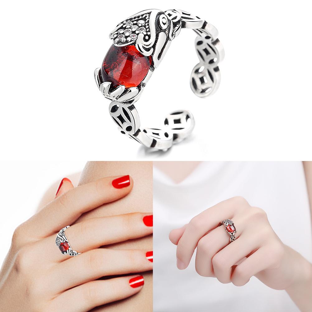 Pixiu  Ring Retro Feng Shui Amulet Open Adjustable Ring Buddhist Mani Mantra Wealth Ring Wealth Lucky Jewelry Ring