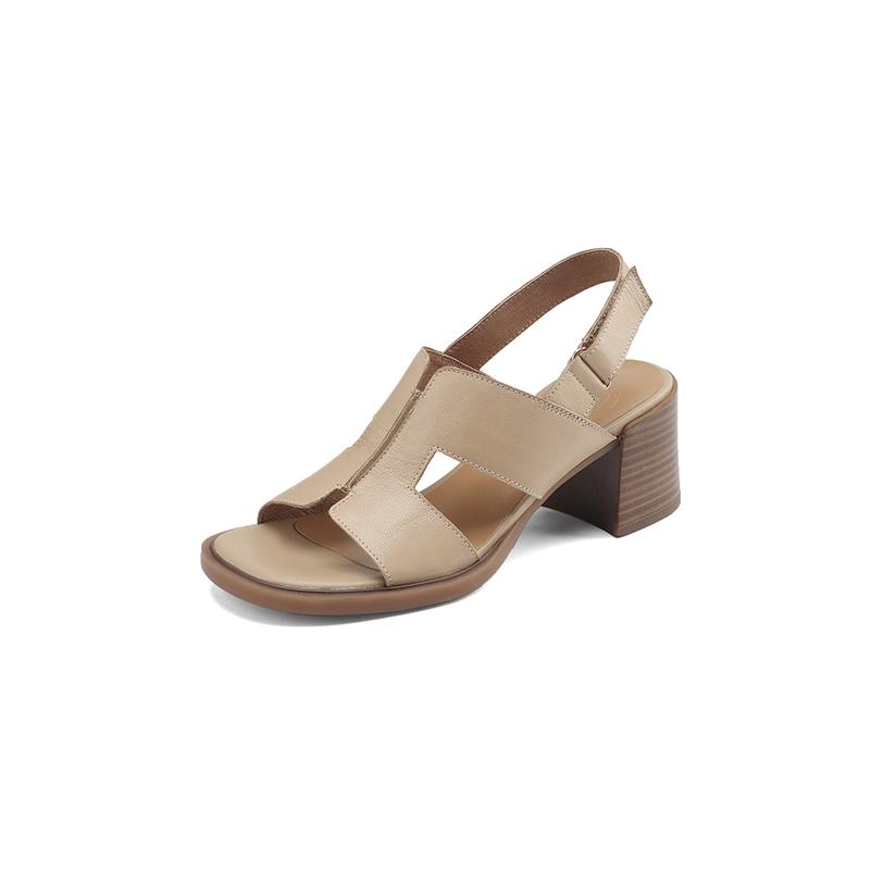 Genuine Leather Women Sandals Open Toe Chunky Heel Women Shoes Sheepskin High Heels Leather Shoes for Women Designer Sandals