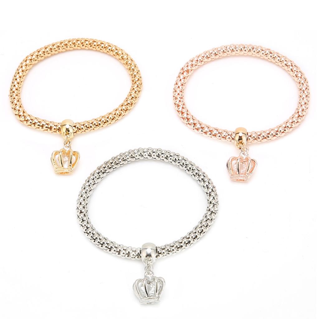 3pcs Popcorn Bracelets Alloy Elastic Charm Bracelets 3 Colors Couple Bracelet Set