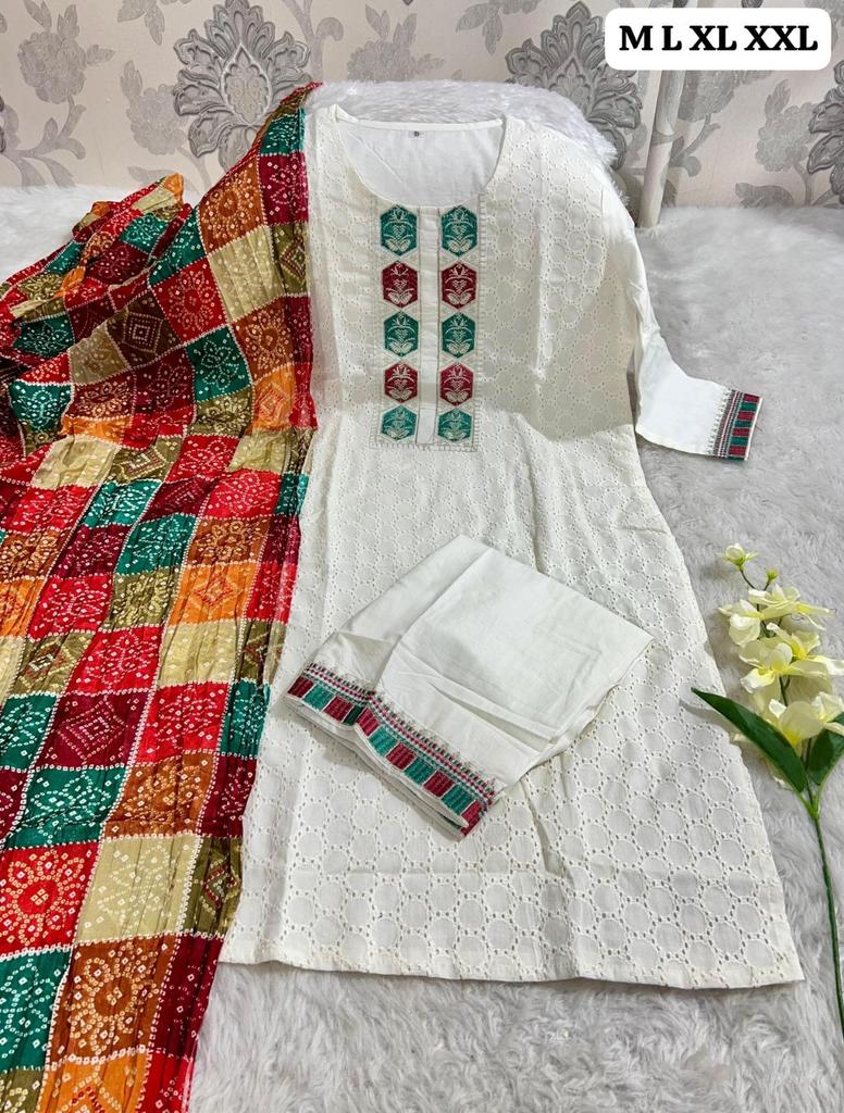 Indian Bollywood Cotton Schiffle Chikankari Kurti Set Women Designer Salwar Kameez Dress