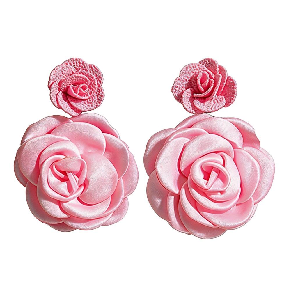 1 Pair Multi-Color Flower Stud Earrings Large Drop Earrings Floral Earring Gentle Fresh Fabric Simulated Floral Earrings