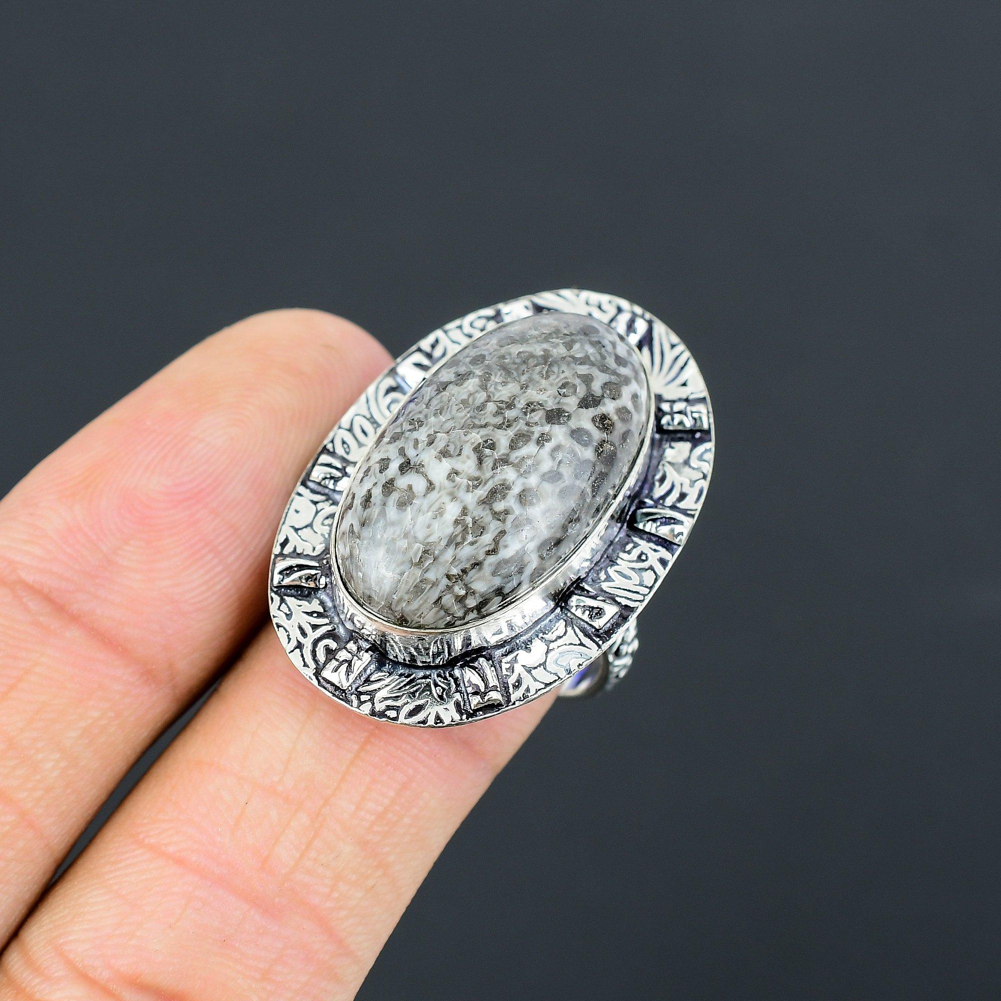 Sisters Day Deal Stingray Coral Gemstone Stackable Root Chakra Ring 925 Silver 9