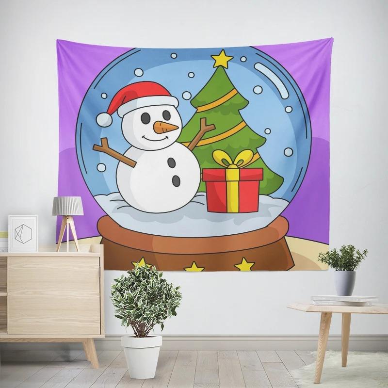 Christmas New Year Crystal Ball Snowman Christmas Tree Pattern Living Room Bedroom Decorative Tapestry