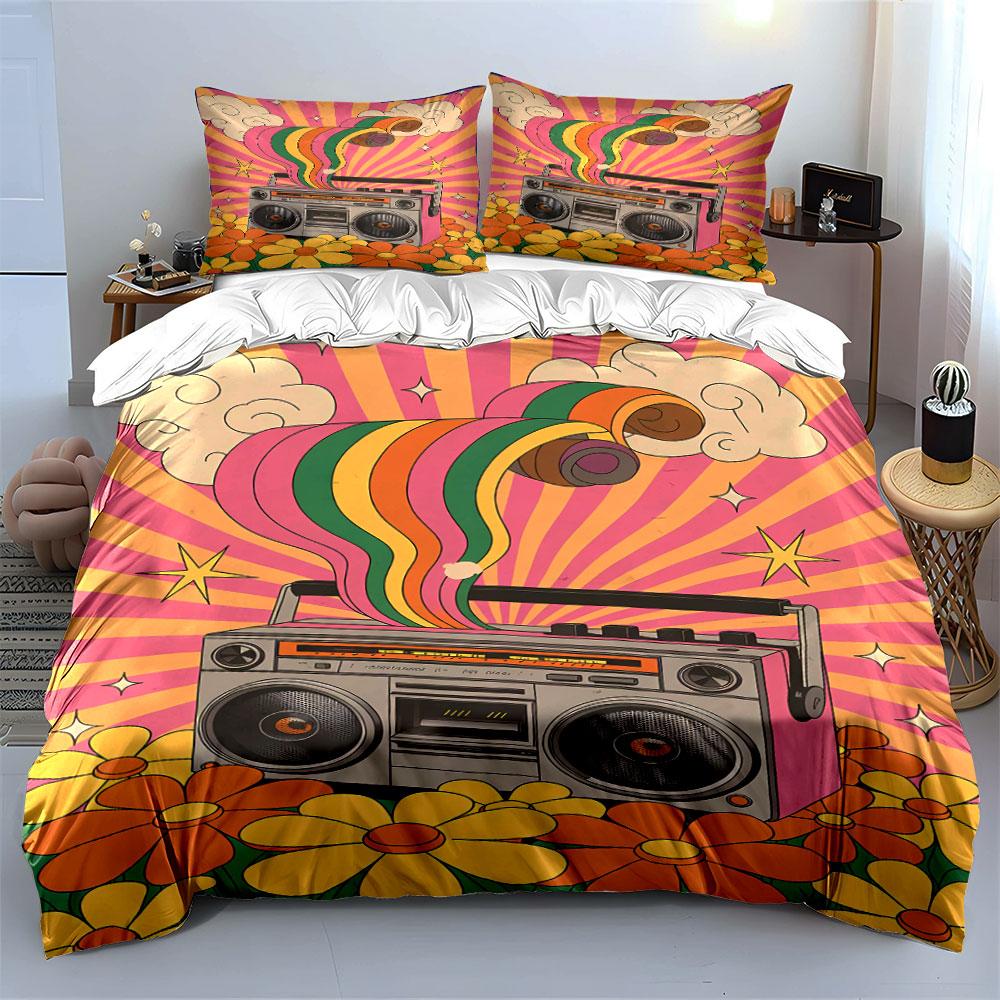 Boombox, Flowers, Stars, Rainbow. Bedding Sets Duvet Cover Sets Duvet Covers Pillowcases(1 * Duvet Cover 2 * Pillowcases, Without Duvet Insert)