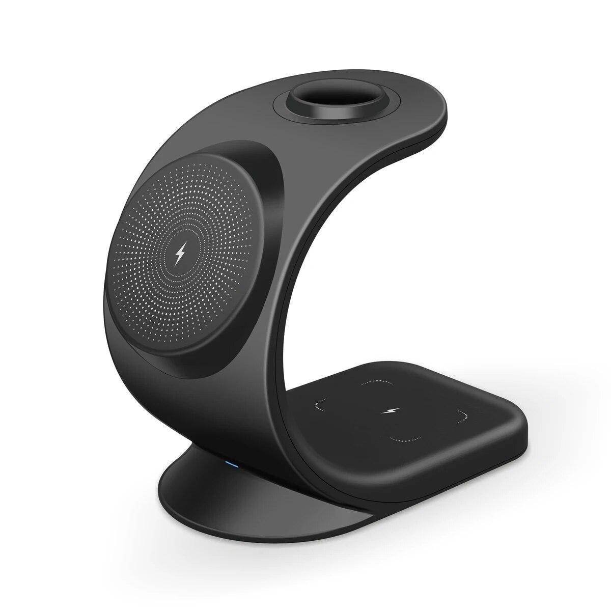 

3 в 1 беспроводная зарядная подставка, складной держатель для iPhone 15 14 13 12 11 Apple Watch AirPods 15 Вт, док-станция для быстрой зарядки чёрный