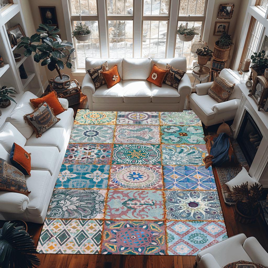 

Mandala Bohemian Carpet 3D Geometric Large Area Rug Non-slip Easy Cleaning Decor for Living Room Kitchen Coffee Table 60x90cm door mat