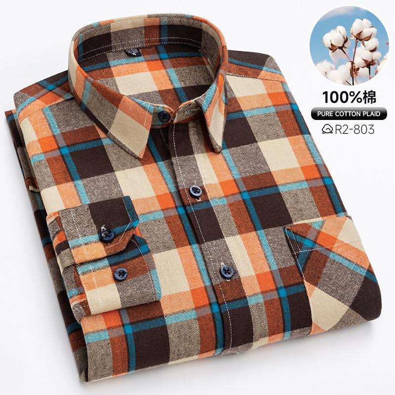 Spring, Autumn and Winter Flannel Shirt Long Sleeve Cotton Fashion Plaid Casual Soft Standard Fit Men's Shirt 5XL 6XL
