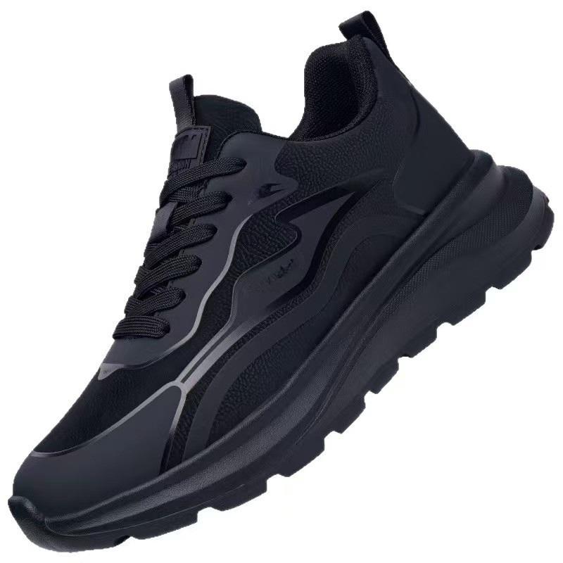 Herren Wasserdicht Höhe Steigernd Freizeit Schuhe Frühling Schwarz Leder Weiche Dicke Sohle Vielseitige Sneaker
