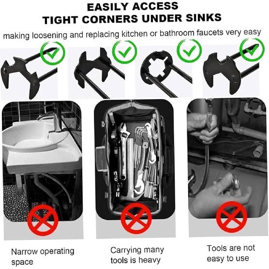 Multi Functional Sink Wrench, Under Sink Wrench Faucet Tool, Cozy Home Sink Wrench, 7 Sizes Plumbers Wrench for Under Sink, Multifunctional Sink