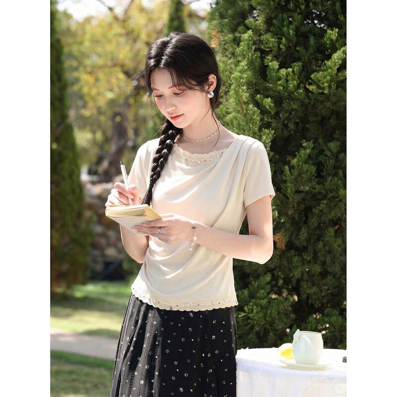 Lu Xiangnan French Style Apricot Short Sleeve T-Shirt S