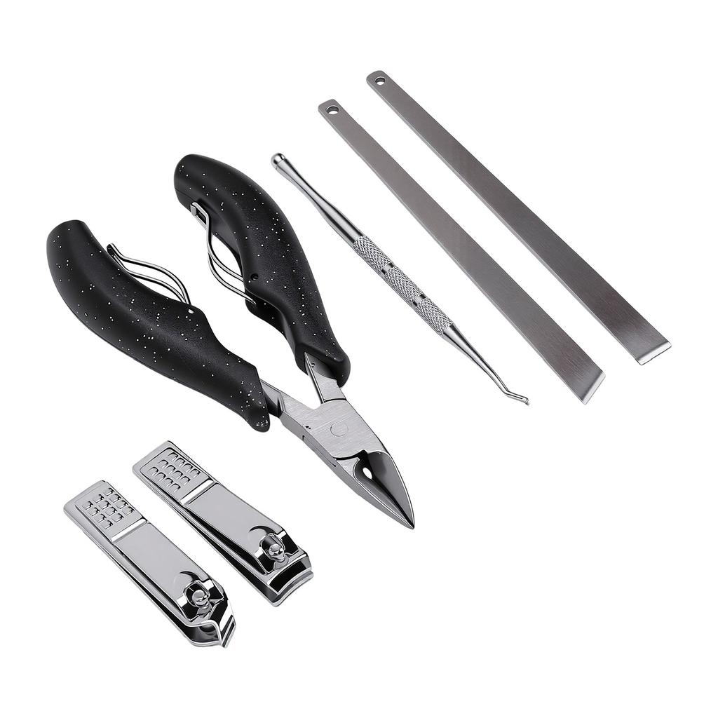 Ingrown Toenail Clipper Kit Straight Angled Cutter Nail Scraper Professional Clipper Set 7pcs Black