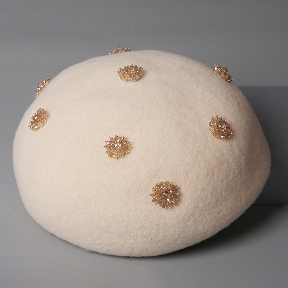Hand-sewn pure wool beret women's autumn and winter fashion warm painter hat foreign elegant versatile pumpkin hat tide