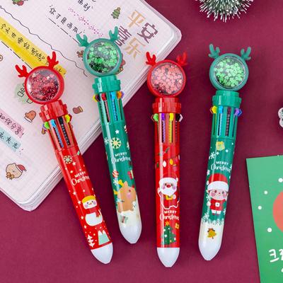 1/2/4Pcs Christmas Glitter Ballpoint Pens Santa Claus Reindeer Xmas Tree Festive Decompression Design Ink Pens Writing Tool