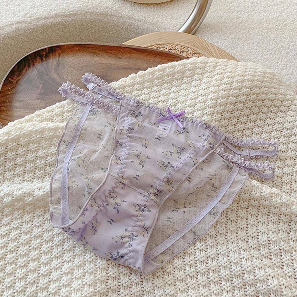 Women's panties  Cross waistband Hipsters Low Rise Lace Strappy Panties Transparent Mesh Floral Pattern Sweet Bowknot sexy femal